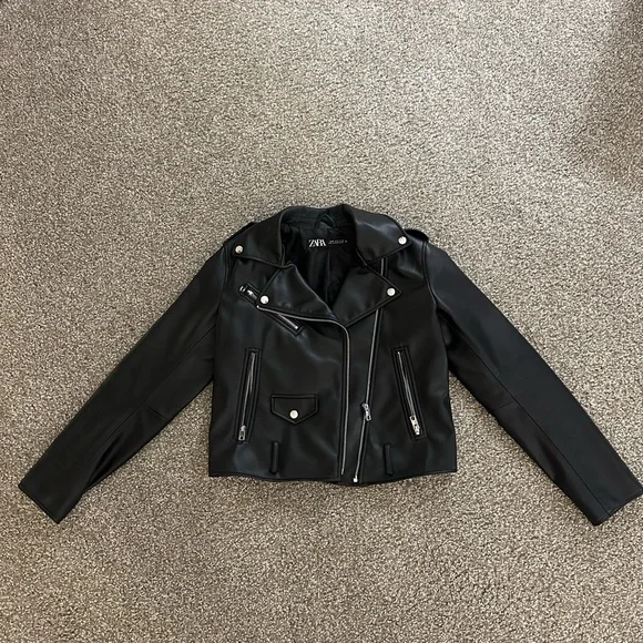 Zara Women's Black Leather Biker Jacket - Picture 1 of 5